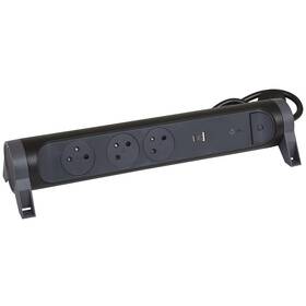 Prepäťová ochrana Legrand 3x zásuvka, USB, USB-C, 1,5m čierna

