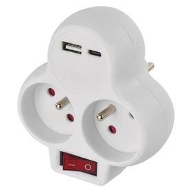 Rozbočovacia zásuvka EMOS 2x zásuvka, 1x USB, 1x USB-C, vypínač biela

