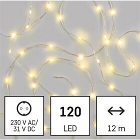 Vianočné osvetlenie EMOS 120 LED drop reťaz, 12 m, vonkajšie aj vnútorné, teplá biela, časovač 

