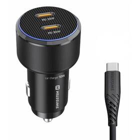 Adaptér do auta Swissten 2x USB-C PD, 50W + USB-C kábel 1m čierny

