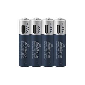 Batéria nabíjacia MediaRange MRBAT160, USB-C Li-Ion baterie Micro AAA, 1,5V, 500 mAh (4 ks) strieborná/modrá

