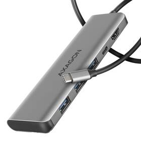 USB Hub Axagon HMC-5H USB-C 5Gbps 5in1 hub strieborný

