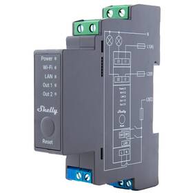 Modul Shelly Pro 2, 2x 16A na DIN lištu, Wi-Fi, LAN 

