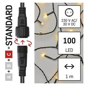 Spojovacia reťaz EMOS 100 LED Standard - záclona, ​​1x2 m, vonkajšia, teplá biela, časovač 
