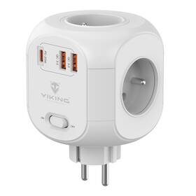 Rozbočovacia zásuvka Viking AC43, 4x zásuvka, vypínač biela

