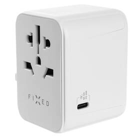 Cestovný adaptér FIXED pre EU, UK a USA/AUS, s 1xUSB-C a 2xUSB výstupom, GaN, PD 30W biely

