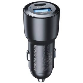 Adaptér do auta Mobile Origin 1x USB-A/1x USB-C 60W čierny

