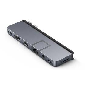 USB Hub Targus USB-C HD7-in-2 /1× USB 3.0, 2× USB-C, HDMI, Jack 3,5 mm, LAN, microSD na MacBook a NTB sivý

