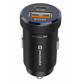 Adaptér do auta Swissten USB-C PD + USB-A, 20W čierny

