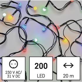 LED reťaz EMOS 200LED cherry reťaz - guličky, 20 m, vonkajšie aj vnútorné, multicolor, programy, časovač 

