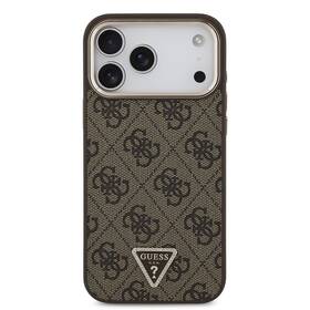 Kryt na mobil Guess 4G Strass Triangle Logo Gold Frame MagSafe na Apple iPhone 18 Pro hnedý

