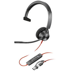 Headset HP Poly Blackwire 3315 MS, 3,5 mm jack + USB-C/A adaptér, mono čierny

