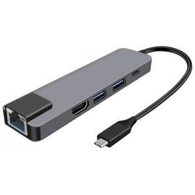 USB Hub WG USB-C/HDMI, RJ45, 2x USB 3.0, USB-C strieborná farba
