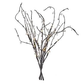 LED dekorácie EMOS 24 LED vetvička s perlami, 60 cm, 3x AA, vnútorná, teplá biela, časovač 

