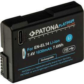 Batéria PATONA pre foto Nikon EN-EL14/EN-EL14A 1030mAh Li-Ion Platinum, USB-C čierna


