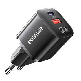 Nabíjačka do siete Essager 20W, GaN, USB-C, USB-A čierna

