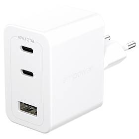 Nabíjačka do siete PanzerGlass empower Turbo GaN 70 W, 2x USB-C, 1x USB-A biela

