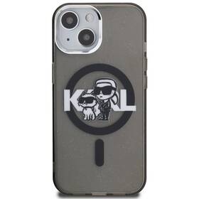 Kryt na mobil Karl Lagerfeld IML Glitter Karl and Choupette Sketch MagSafe na Apple iPhone 15 čierny

