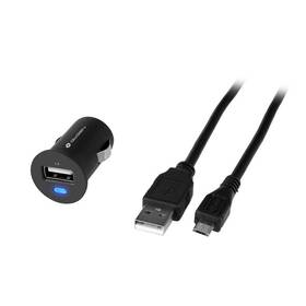 Adaptér do auta GoGEN CH 12 C, 1x USB + microUSB kábel 1,2 m čierna

