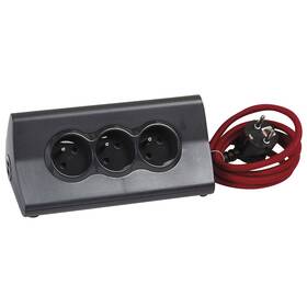 Kábel predlžovací Legrand 3x zásuvka, USB, 1,5m čierny/červený

