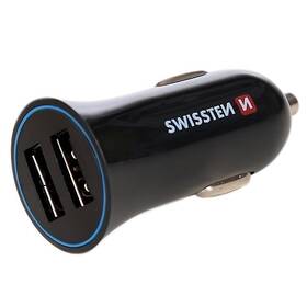 Adaptér do auta Swissten 2x USB + USB-C kabel 1,5m čierny

