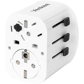 Cestovný adaptér YENKEE UN1 univerzální EU/UK/USA, 3x USB biely

