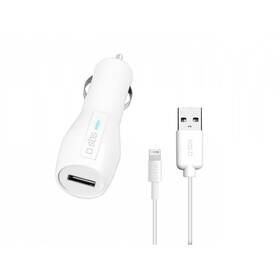 Adaptér do auta SBS 1x USB-A + kabel USB-A/Lightning biely


