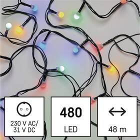 LED reťaz EMOS 480LED cherry reťaz - guličky, 48 m, vonkajšie aj vnútorné, multicolor, programy, časovač 

