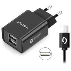 Nabíjačka do siete Aligator 2,4A, 2xUSB, smart IC, USB-C kábel čierna

