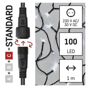 Spojovacia reťaz EMOS 100 LED Standard - záclona, ​​1x2 m, vonkajšia, studená biela, časovač 
