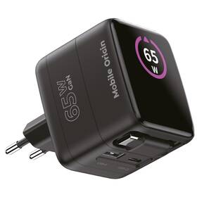 Nabíjačka do siete Mobile Origin Display Charger PW3 - 65W GaN USB-C/USB-A čierna

