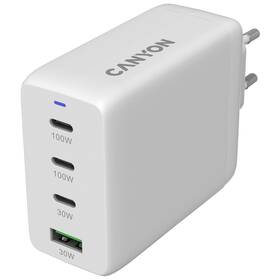Nabíjačka do siete Canyon GaN 3xUSB-C/1xUSB-A 100 W biela

