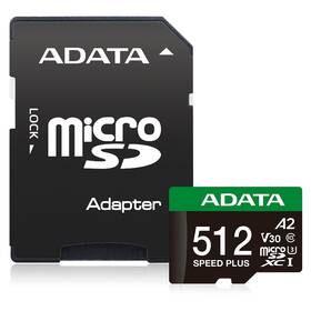 Pamäťová karta ADATA Speed Plus MicroSDXC 512GB, U3 (180R/160W) + SD adaptér čierna


