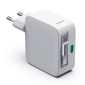 Nabíjačka do siete Hama GaN 2x USB-C, 30 W, navíjací kábel biela

