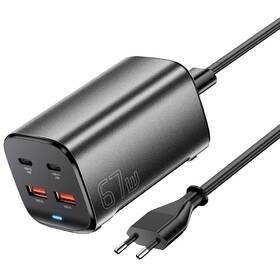 Nabíjačka do siete Essager 67W, GaN, 2x USB-C, 2x USB-A čierna

