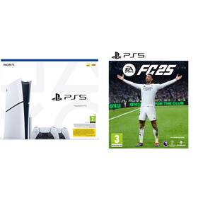 Set výrobkov Sony Herní konzole Sony PlayStation 5 (typ modelu - slim) + 2x bezdrátový ovladač DualSense - bílá + Hra EA Sports PlayStation 5 FC 25 
