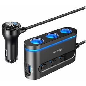 Adaptér do auta Swissten 3x CL, 2x UCB-C PD a 1x USB-A QA 3.0, 108 W - 216 W čierna


