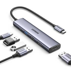 USB Hub UGREEN USB-C/USB-C, 3×USB, HDMI strieborný

