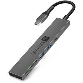 USB Hub Connect IT CompactPRO USB-C + čítačka kariet, (2xUSB-A 3.0, 1xUSB-C) 

