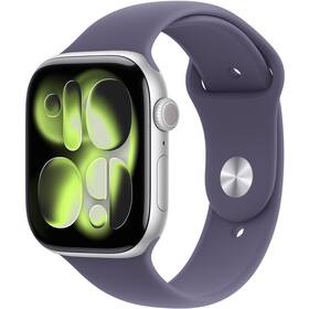Inteligentné hodinky Apple GPS + Cellular 42mm strieborný hliník - hmlisto fialový športový remienok - S/M 

