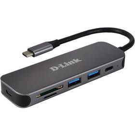 USB Hub D-Link 5v1 USB-C s čítačkou SD/microSD kariet sivá farba
