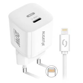 Nabíjačka do siete Aligator Power Delivery 20W, USB-C + kábel pre Apple biela

