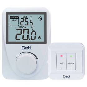 Termostat Geti GRT02, bezdrôtový biely

