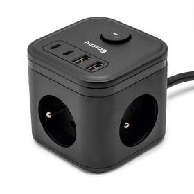 Kábel predlžovací Huslog 15W 3xzásuvka, 2xUSB-C, 2xUSB čierny

