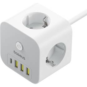 Kábel predlžovací Baseus PowerCombo Cube, 20W, 3x zásuvka, 3x USB/1x USB-C biely

