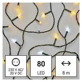 Vianočné osvetlenie EMOS 80 LED reťaz, 8 m, vonkajšia aj vnútorná, teplá/studená biela, časovač 

