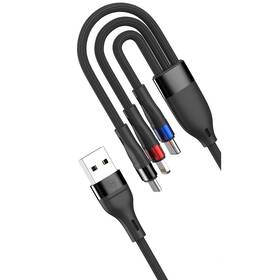 Kábel 3mk Hyper N-SERIES USB-A - USB-C/Lightning/Micro USB, 18W, 1,2m čierny

