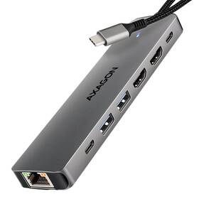 Dokovacia stanica Axagon HMC-7HX2, USB 5Gbps, 2x USB-A, USB-C, 2x HDMI 4k/60Hz, RJ-45 GLAN, PD 100W, kabel USB-C 15cm sivá


