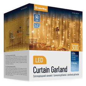 Vianočné osvetlenie ColorWay vnútorné, 300 LED, 3× 3m, 220–240V AC, teplá biela 

