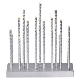LED dekorácie EMOS 19 LED svietnik strieborný, 28,5 cm, 3x AA, vnútorná, teplá biela, časovač 

